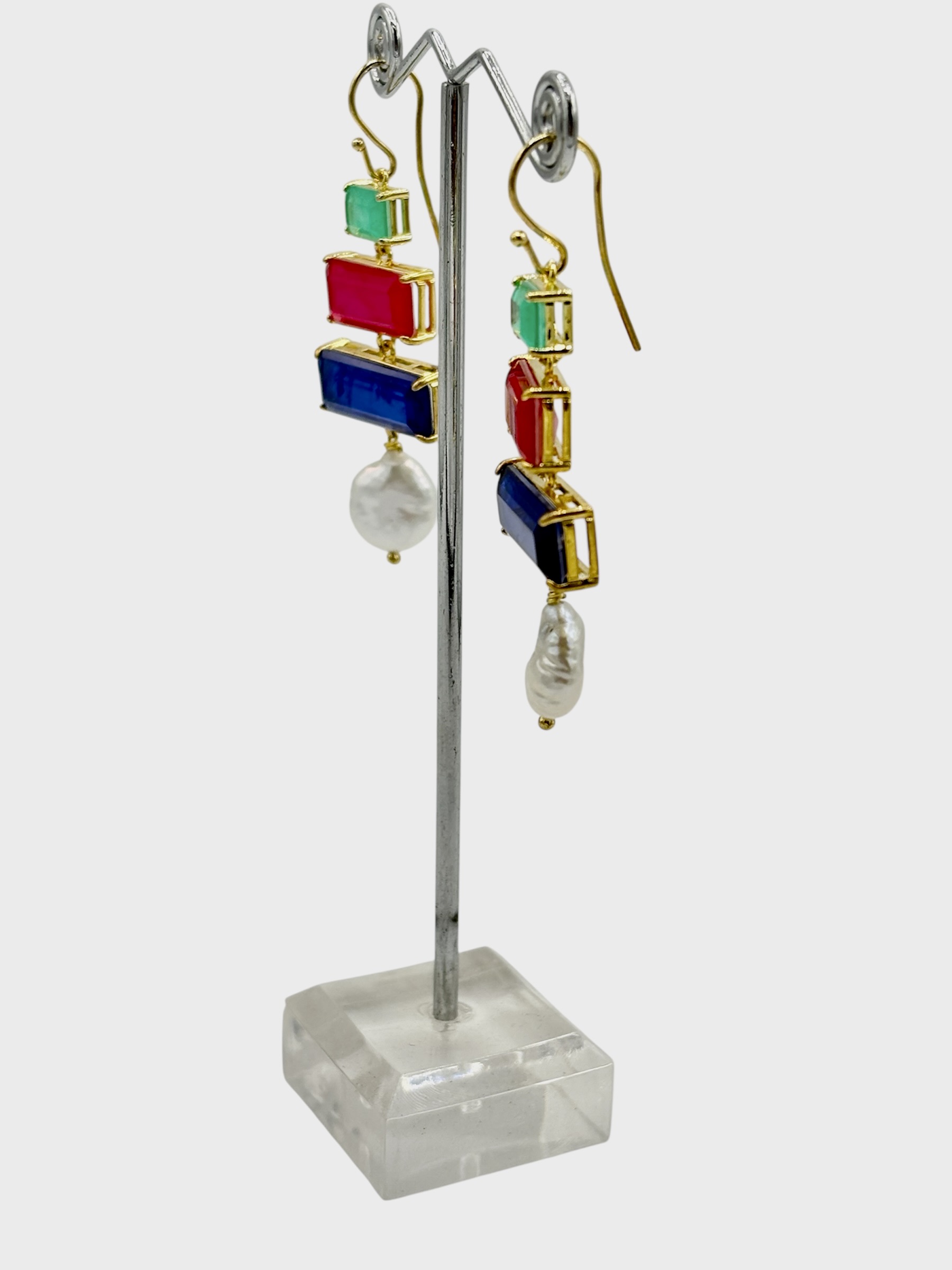 Parure Rubino, Tormalina & agata blu – Collana in Swarovski + orecchini abbinati