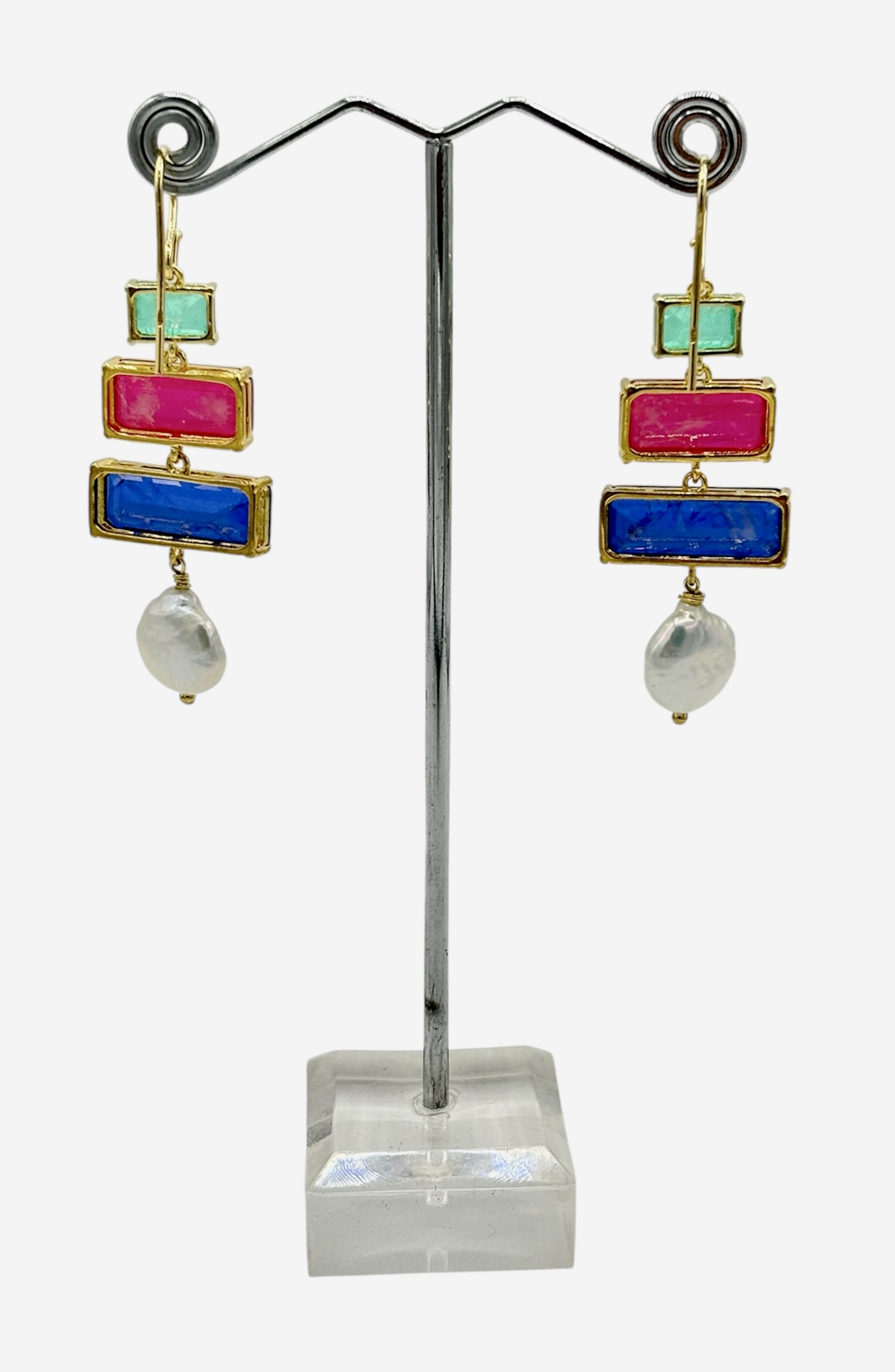 Parure Rubino, Tormalina & agata blu – Collana in Swarovski + orecchini abbinati