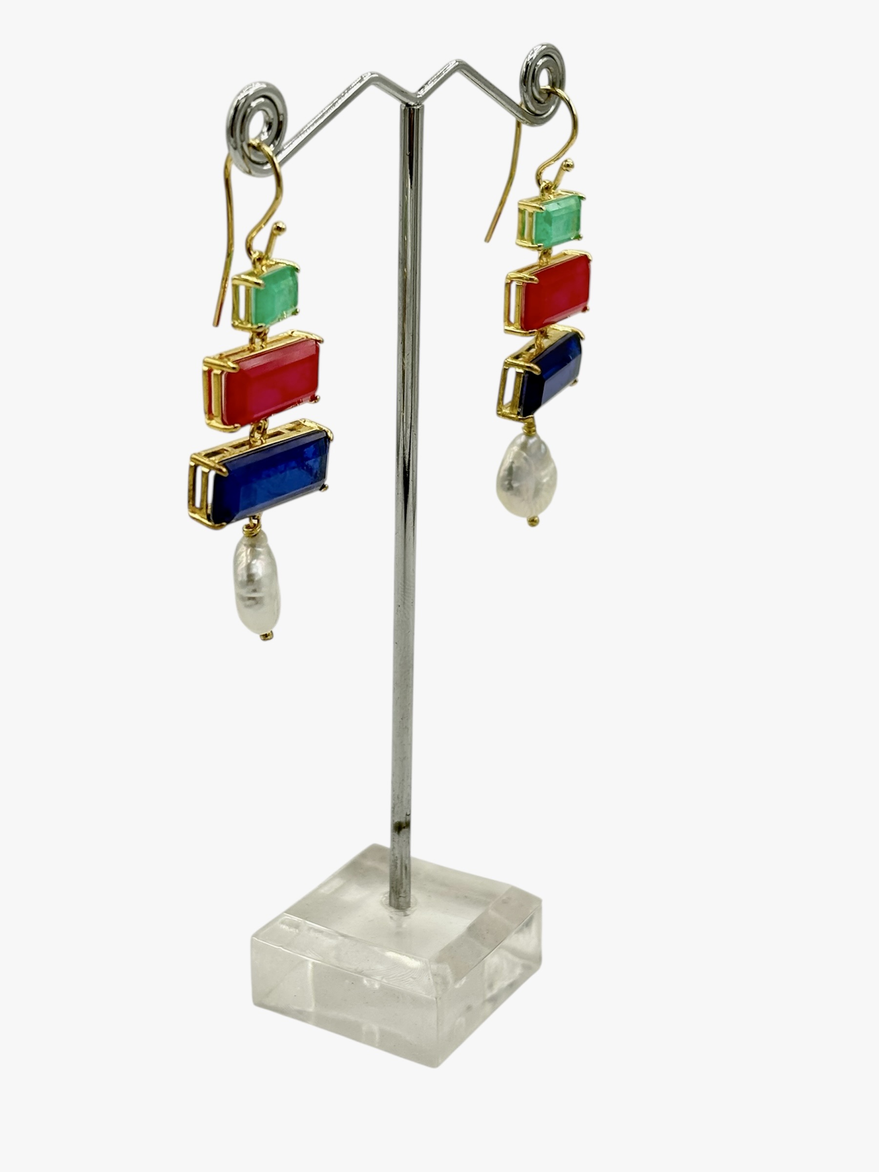 Parure Rubino, Tormalina & agata blu – Collana in Swarovski + orecchini abbinati
